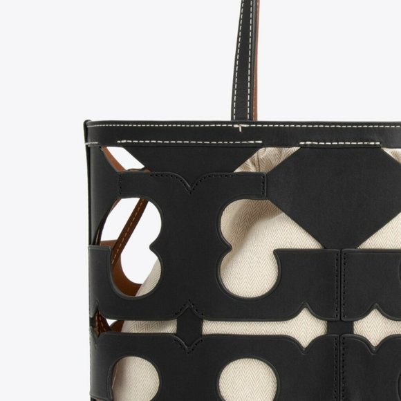 Tory Burch $698 134575 Ella Cutout Logo Small Black Tote NWT! - Picture 3 of 7